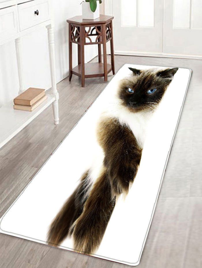 

Cute Cat Printed Flannel Water Absorption Nonslip Bath Rug, White