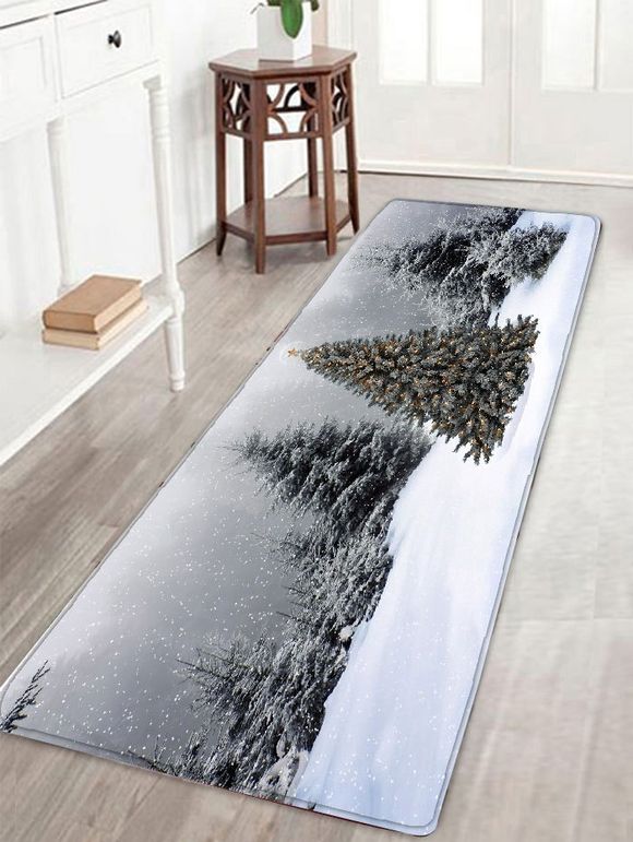 Skidproof Flannel Christmas Snowscape impression tapis de bain - Gris W16 INCH * L47 INCH