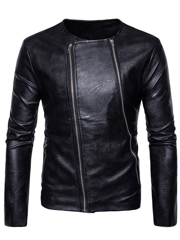 

Double Zippers PU Leather Jacket, Black