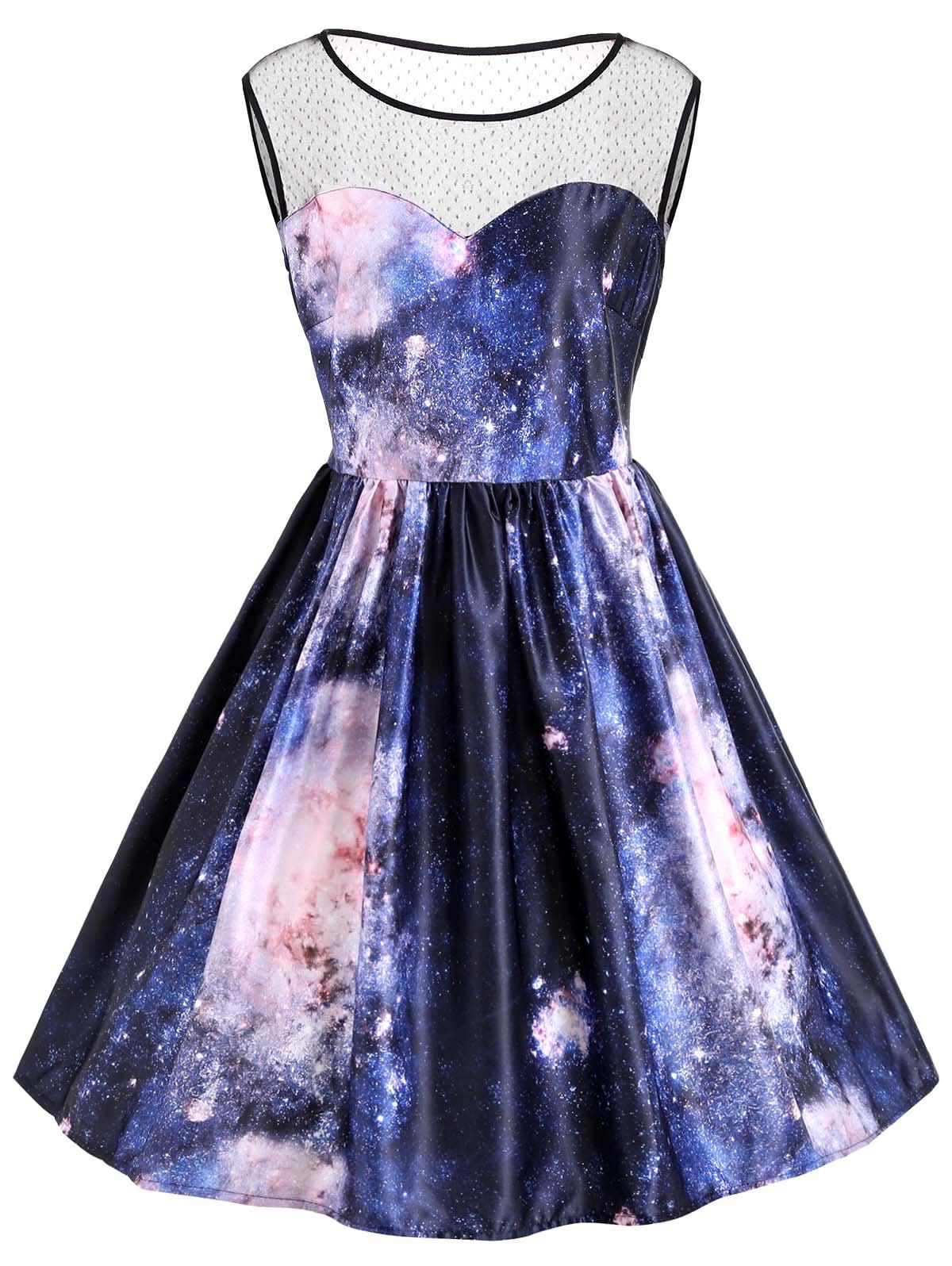 [41% OFF] 2021 Galaxy Printed Plus Size Sleeveless Retro Dress In ...