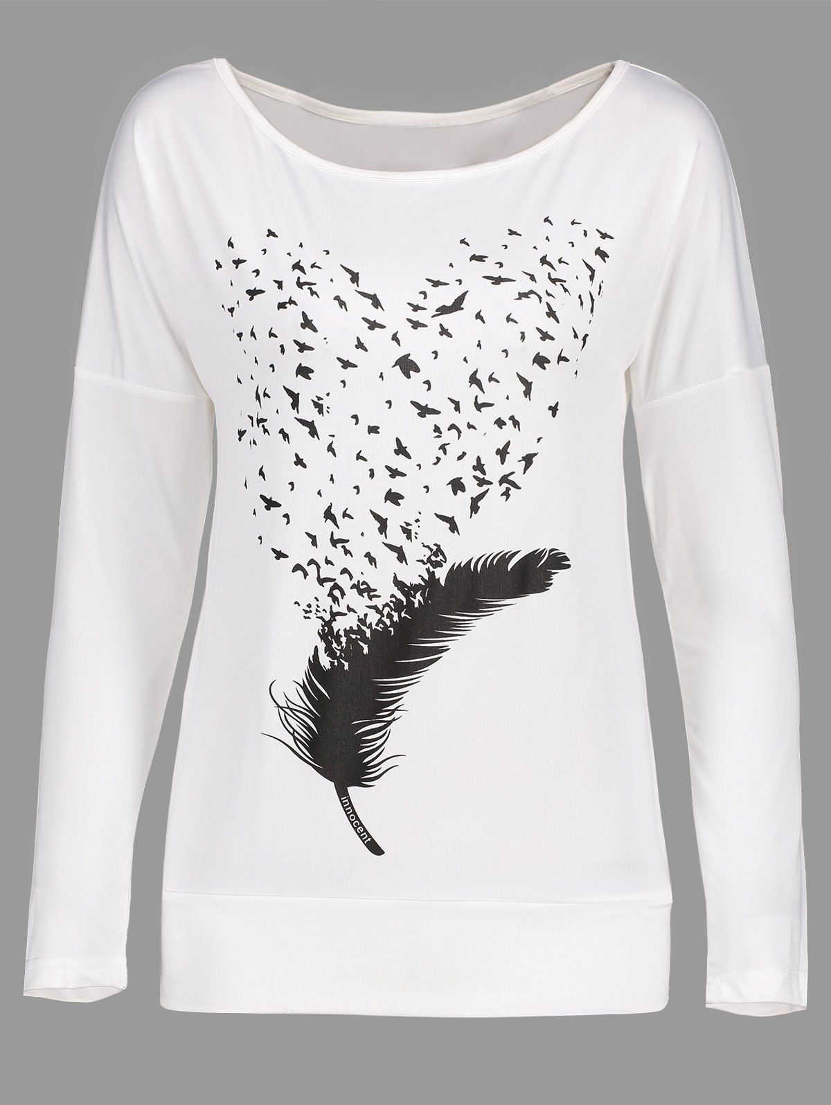 

Feather Printed Drop Shoulder Long Sleeve T-shirt, White