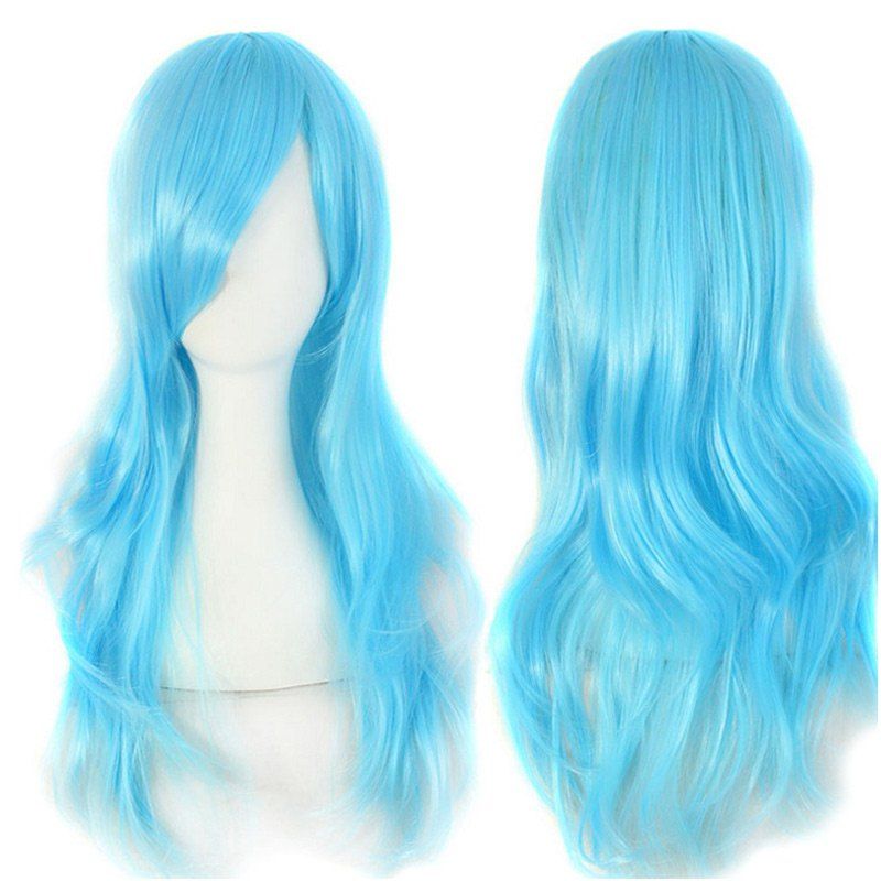 

Long Side Bang Wavy Synthetic Cosplay Wig, Azure