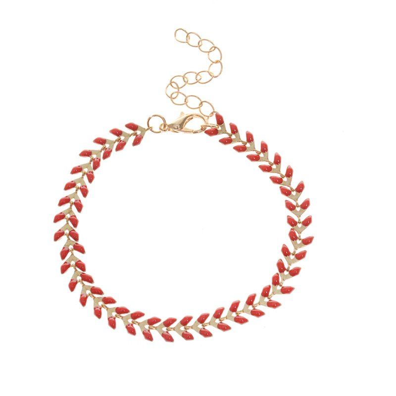 

Metal Alloy Leaf Chain Bracelet, Red