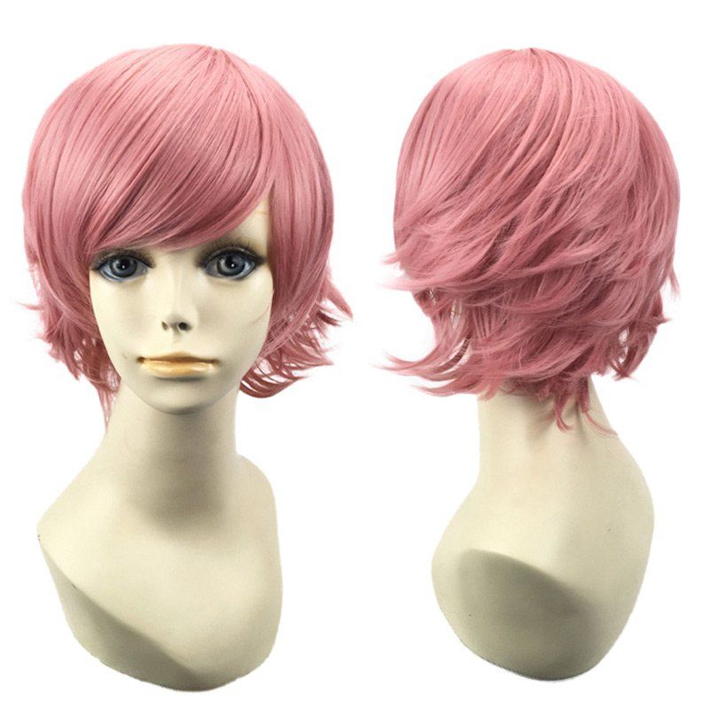 

Short Oblique Bang Straight Synthetic Cosplay Wig, Pink