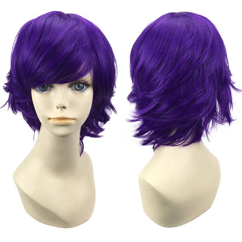 

Short Oblique Bang Straight Synthetic Cosplay Wig, Deep purple