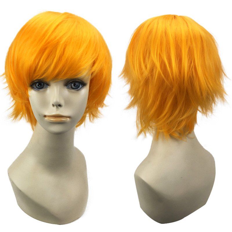

Short Oblique Bang Straight Synthetic Cosplay Wig, Yellow