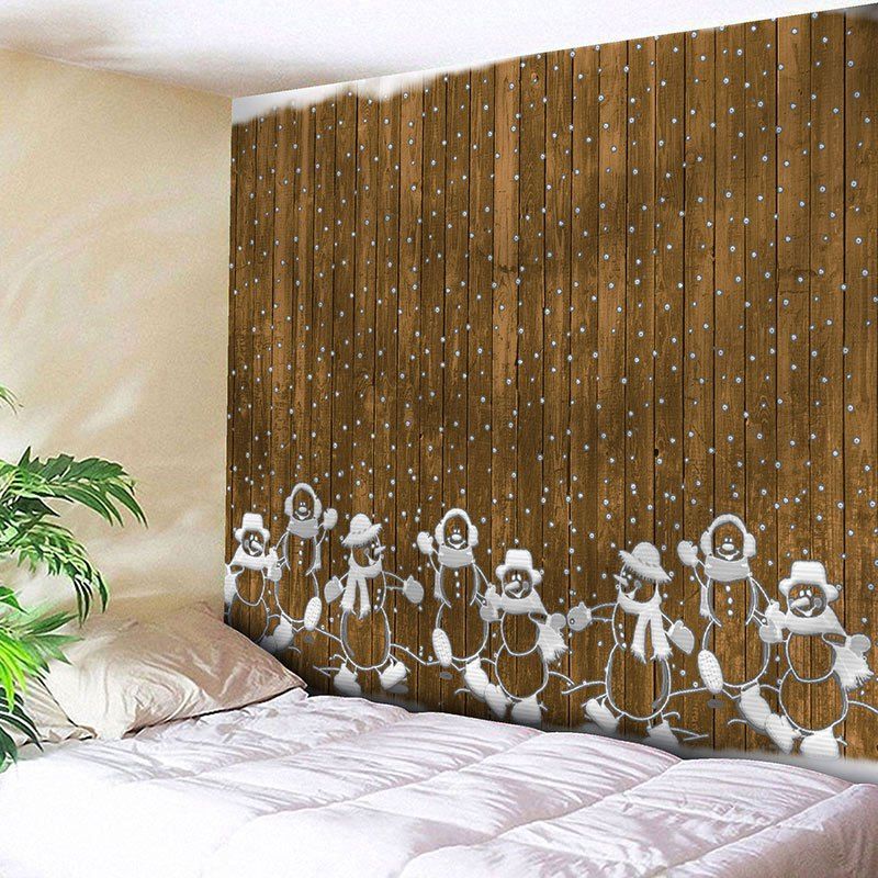 

Christmas Wooden and Snowman Printed Waterproof Wall Art Tapestry, Wood color