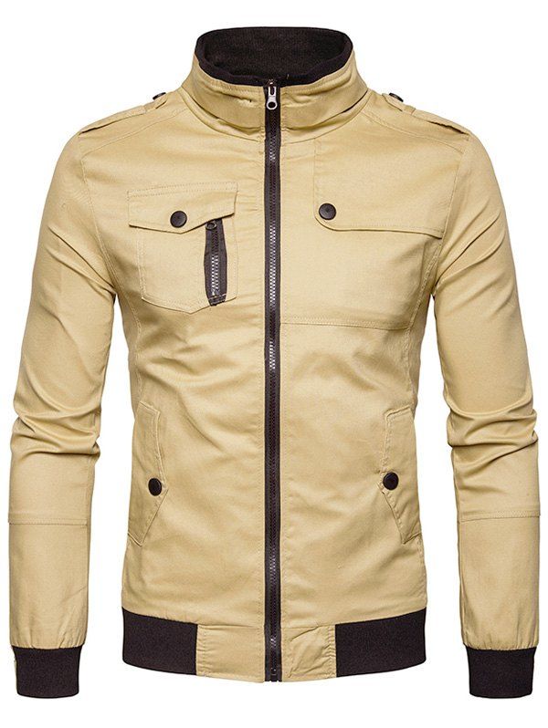 

Pockets Epaulet Zip Up Cargo Jacket, Khaki
