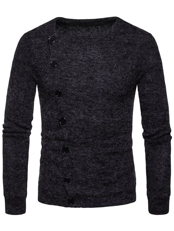 Cardigan en tricot à col boutonné et oblique - gris foncé L