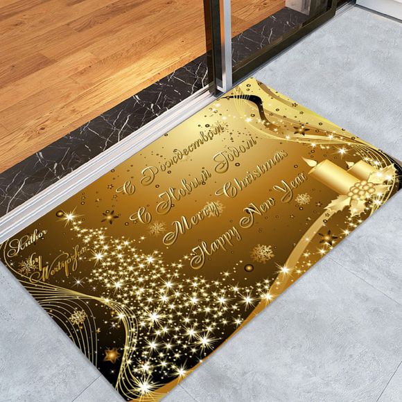 Tapis de Bain Antidérapant en Molleton Imprimé Sapin de Noël Scintillant et Inscription - d'or W24 INCH * L35.5 INCH