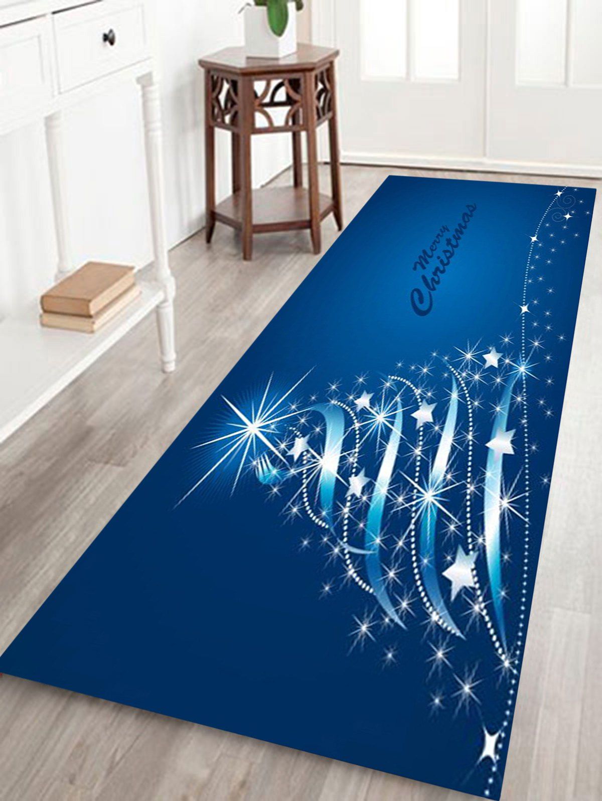 

Sparkling Christmas Tree Print Coral Fleece Antislip Bath Mat, Blue