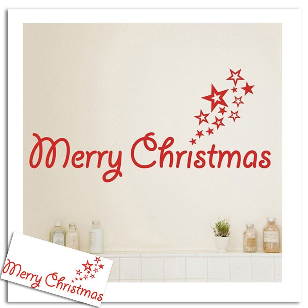 

Merry Christmas Stars Pattern Wall Art Stickers, Red