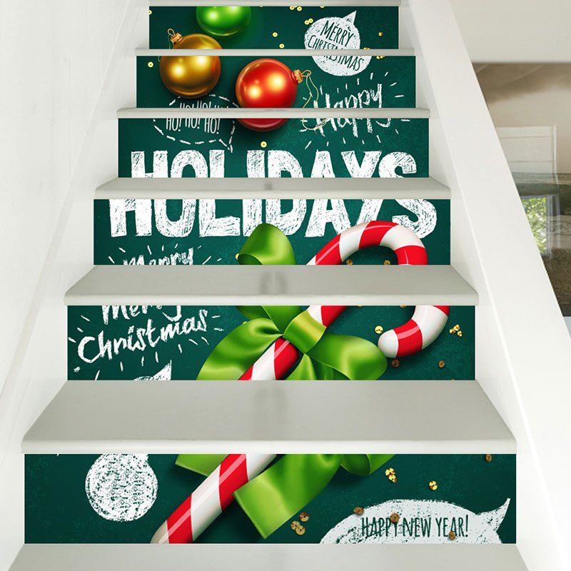 

Christmas Candy Cane Pattern Stair Stickers, Colorful