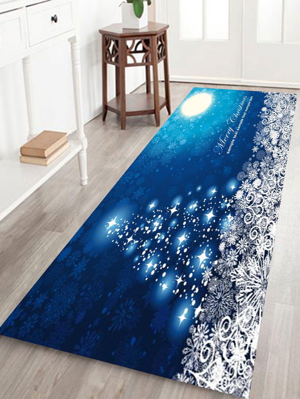 

Sparkling Christmas Tree Snowflake Print Nonslip Coral Fleece Bath Mat, Blue