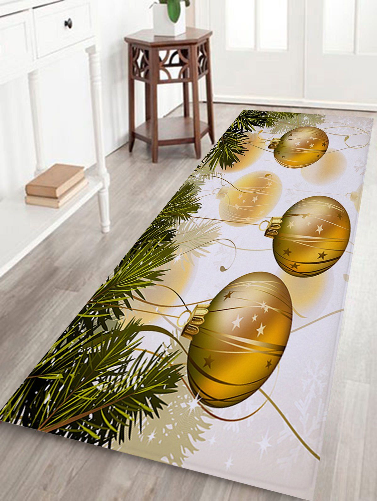 

Christmas Hanging Balls Print Nonslip Coral Fleece Bath Rug, Colormix