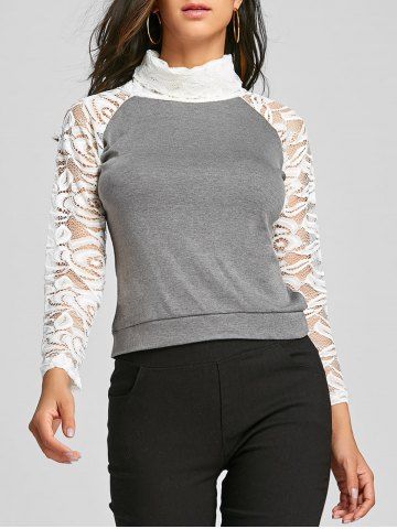 Stylish Long Sleeve Turtleneck Knitting Spliced Women's T-Shirt