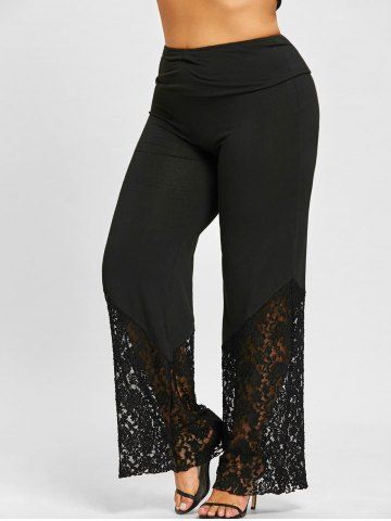 Plus Size Lace Panel High Waisted Palazzo Pants