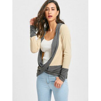 

Long Sleeve Ribbed Wrap Top, Beige