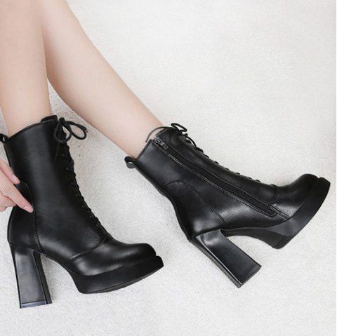 mid calf high heel boot