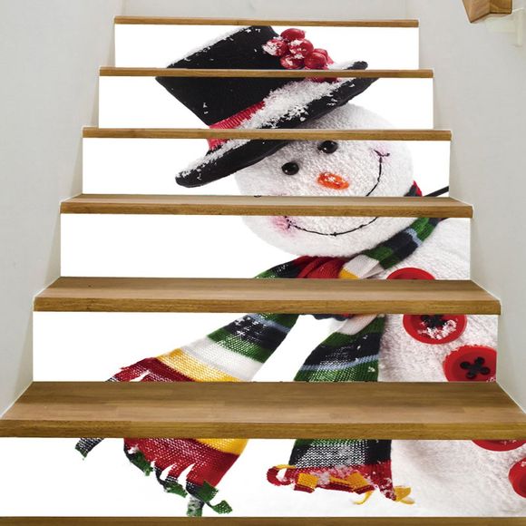 Autocollants d'Escalier Motif Bonhomme de Neige de Noël - multicolore 100*18CM*6PCS