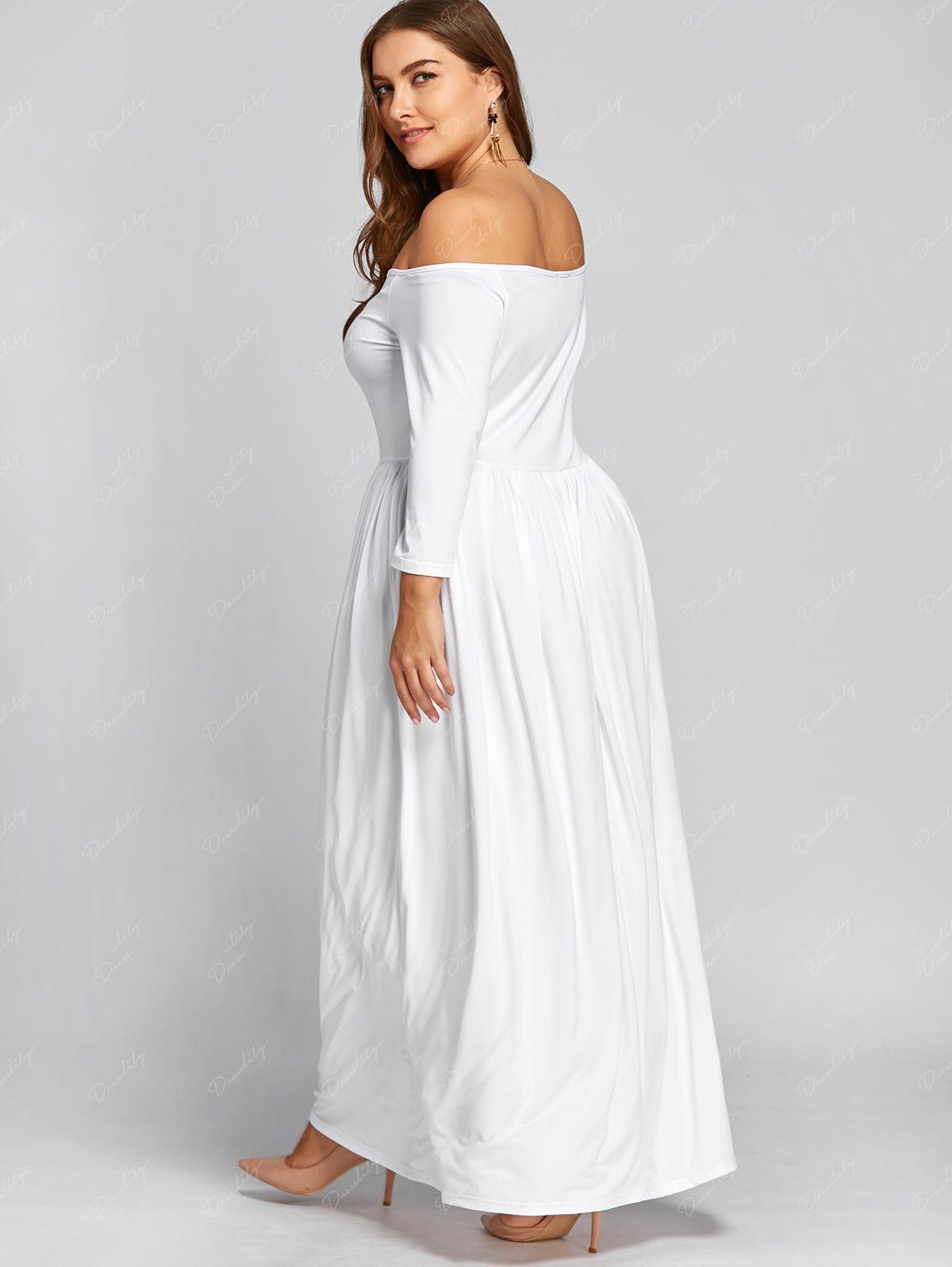 2018 Off The Shoulder Empire Waist Plus Size Maxi Formal Dress WHITE XL