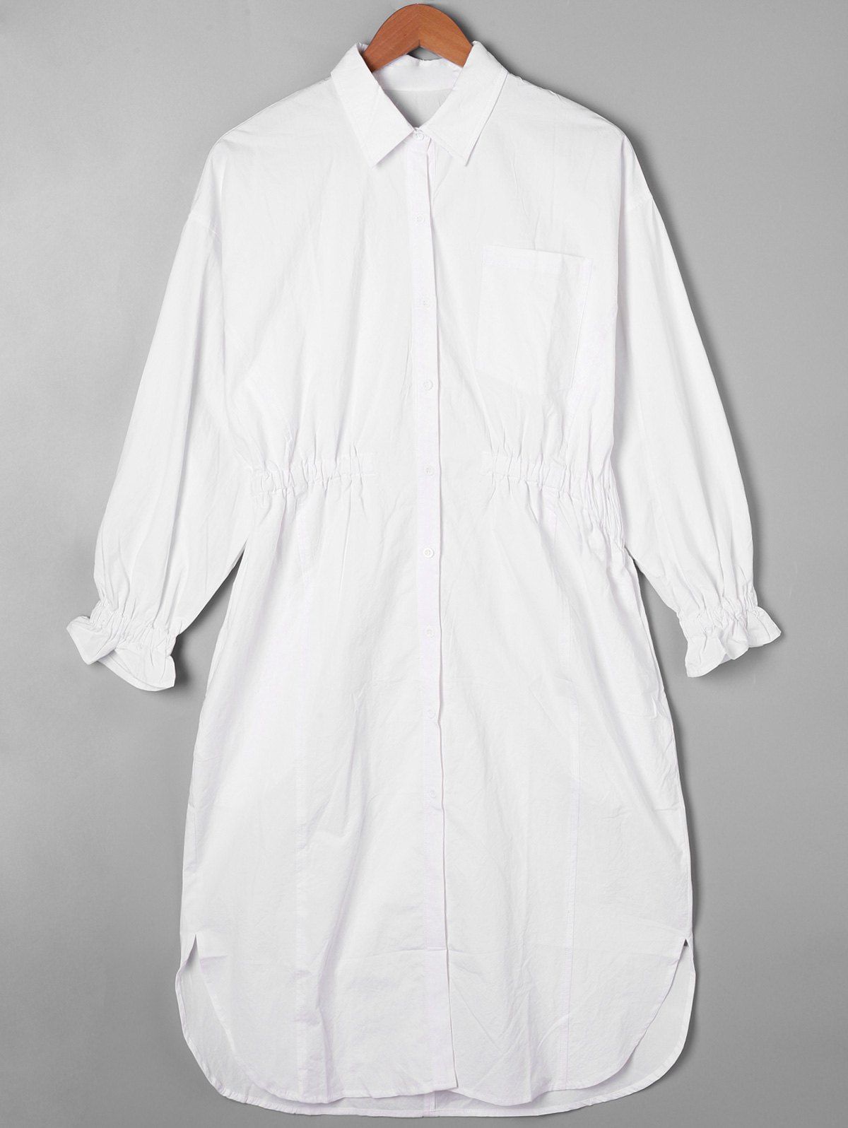 

Balloon Sleeve Elastic Waist Longline Shirt, White