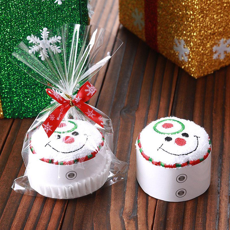 

Christmas Santa Tree Snowman Shape Cupcake Towel, White