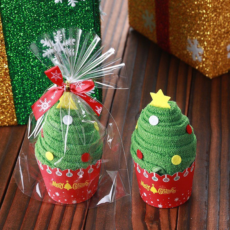 

Christmas Santa Tree Snowman Shape Cupcake Towel, Green