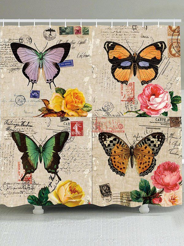 [17 OFF] 2020 Retro Butterflies Printed Waterproof Shower Curtain In