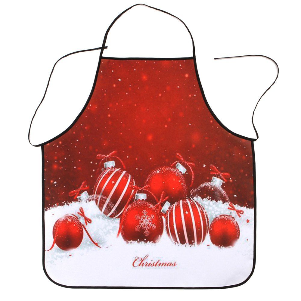 

Christmas Balls Printed Waterproof Polyester Cooking Apron, Red