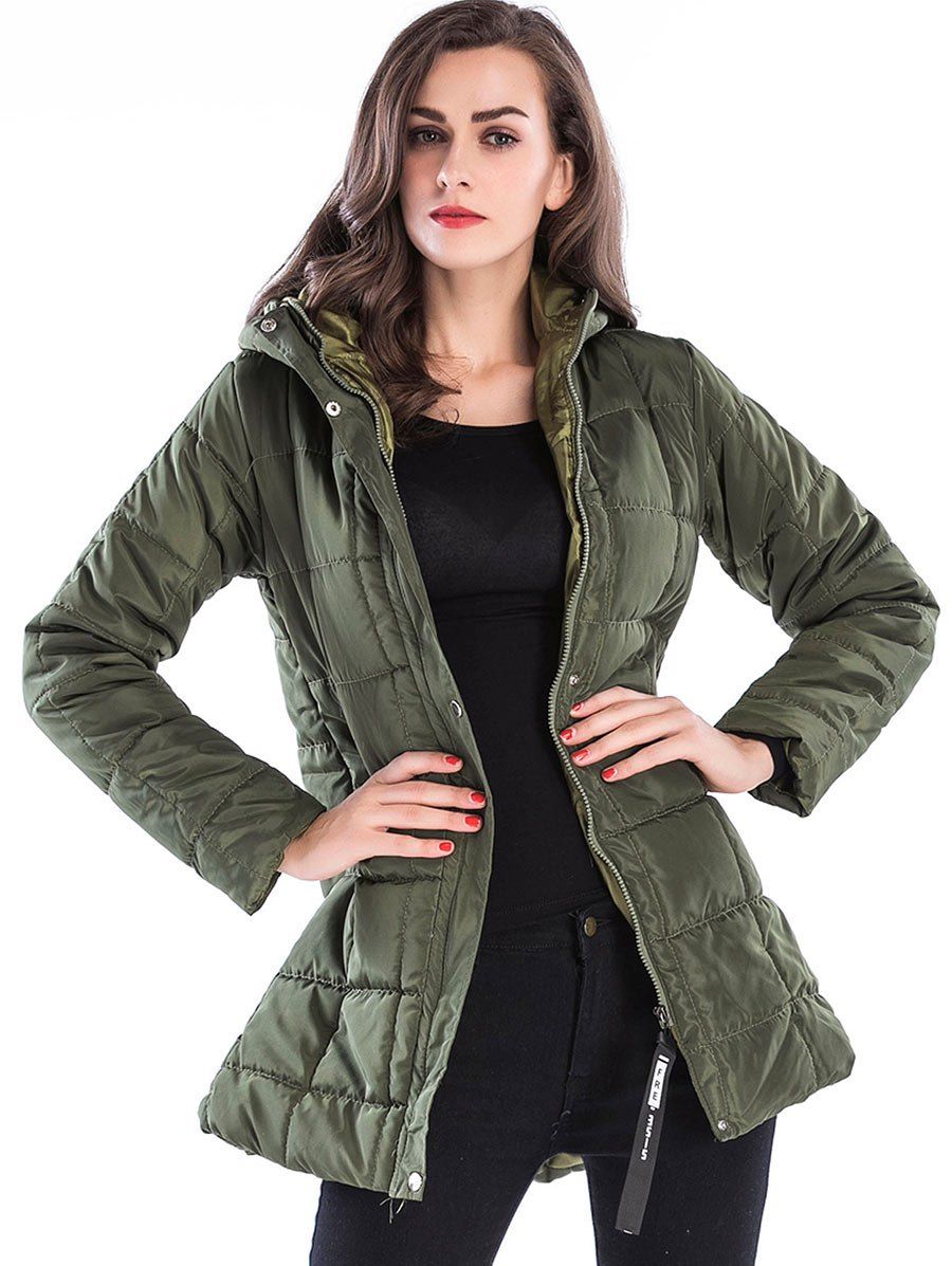 

Zip Up Hooded Long Down Coat, Army green