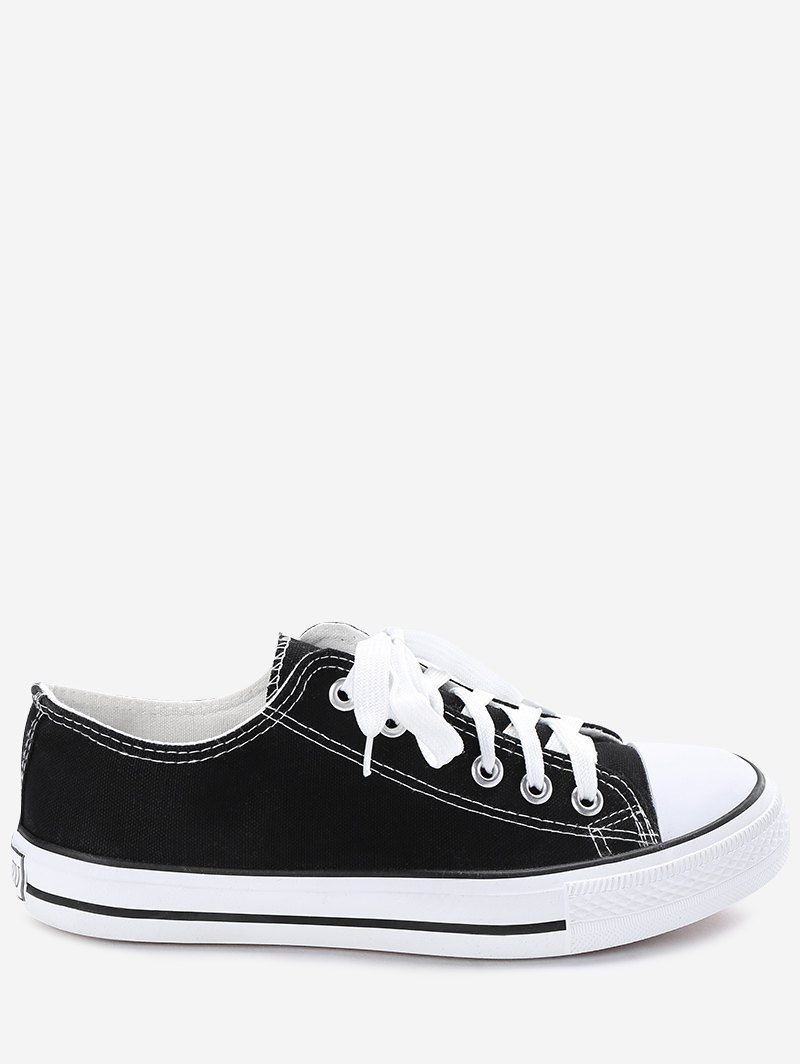 

Lace Up Stitching Canvas Shoes, Black