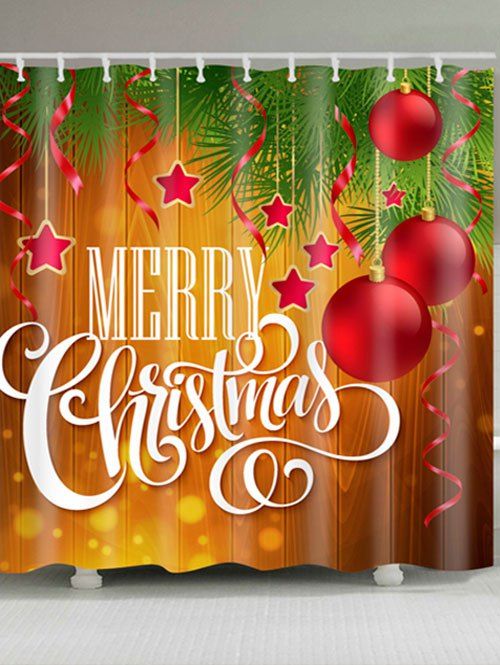 

Letter Print Christmas Ornaments Waterproof Shower Curtain, Colormix