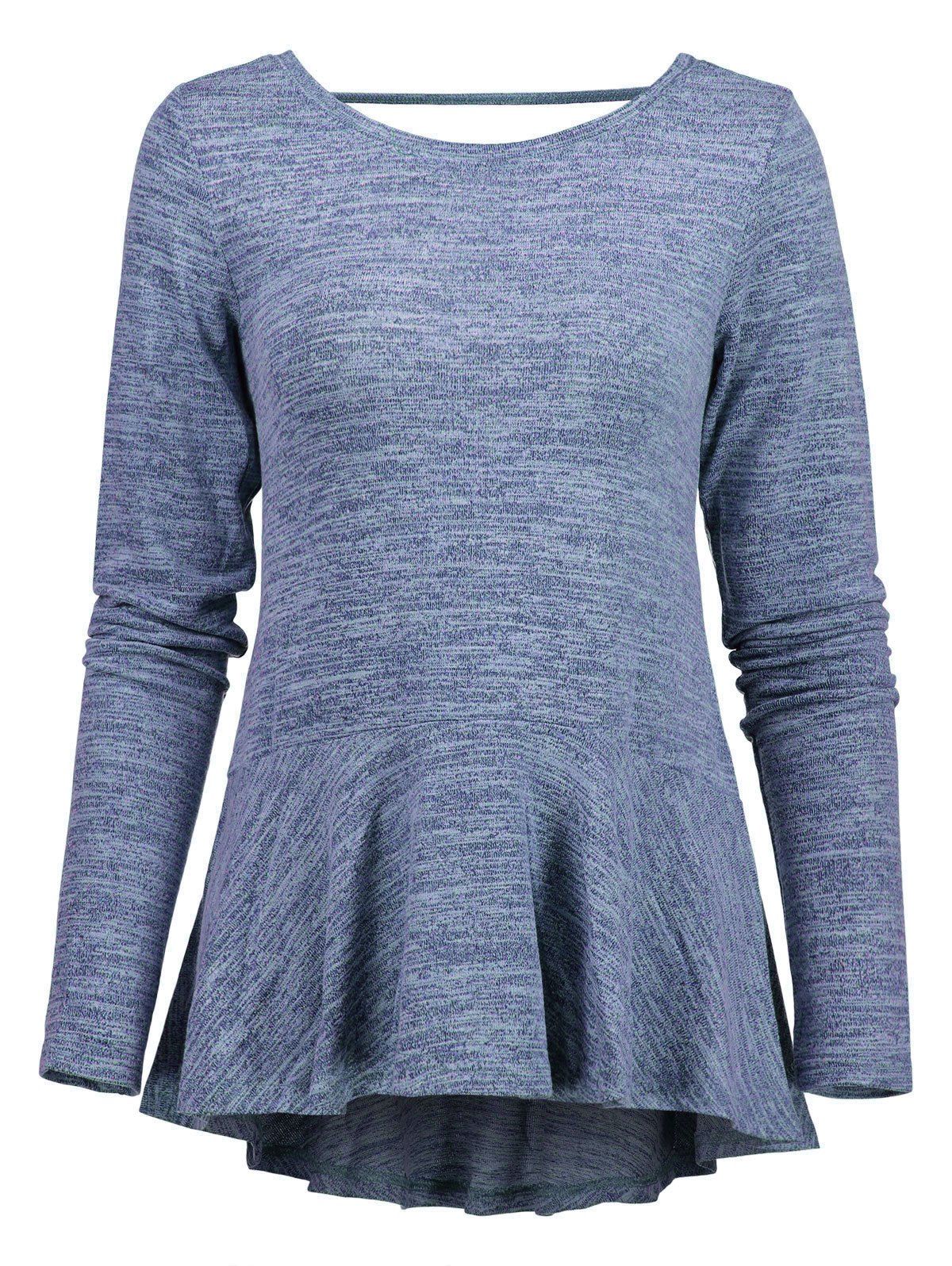 

Casual Cut Out Flounce Blouse, Blue