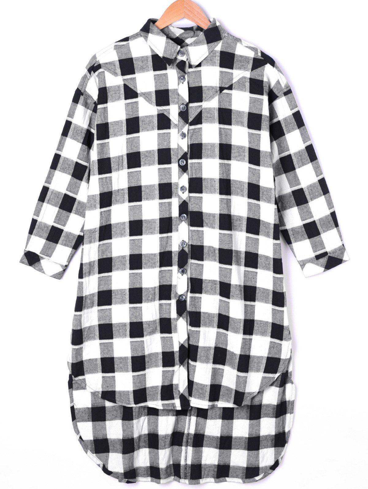 

Dip Hem Plaid Longline Shirt, Black white