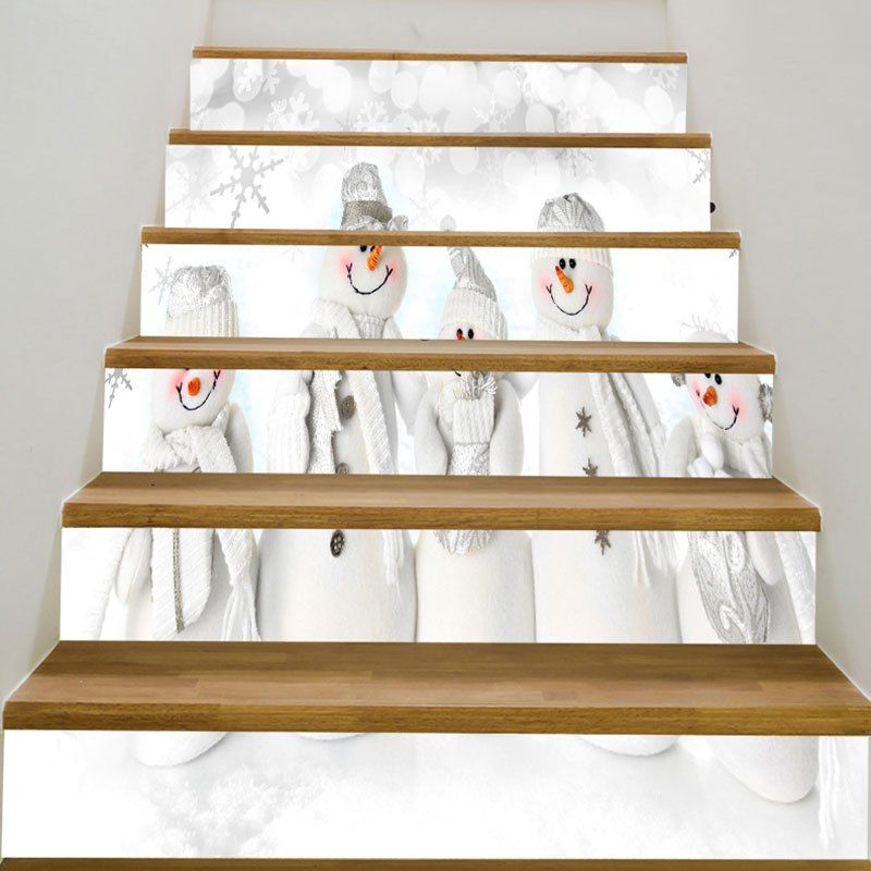 

Removable Snowmen Pattern Decorative Stair Stickers, White
