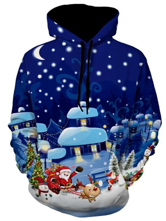 Sweatshirt à Capuche Imprimé Père Noël Renne et Flocons de Neige - multicolore 3XL