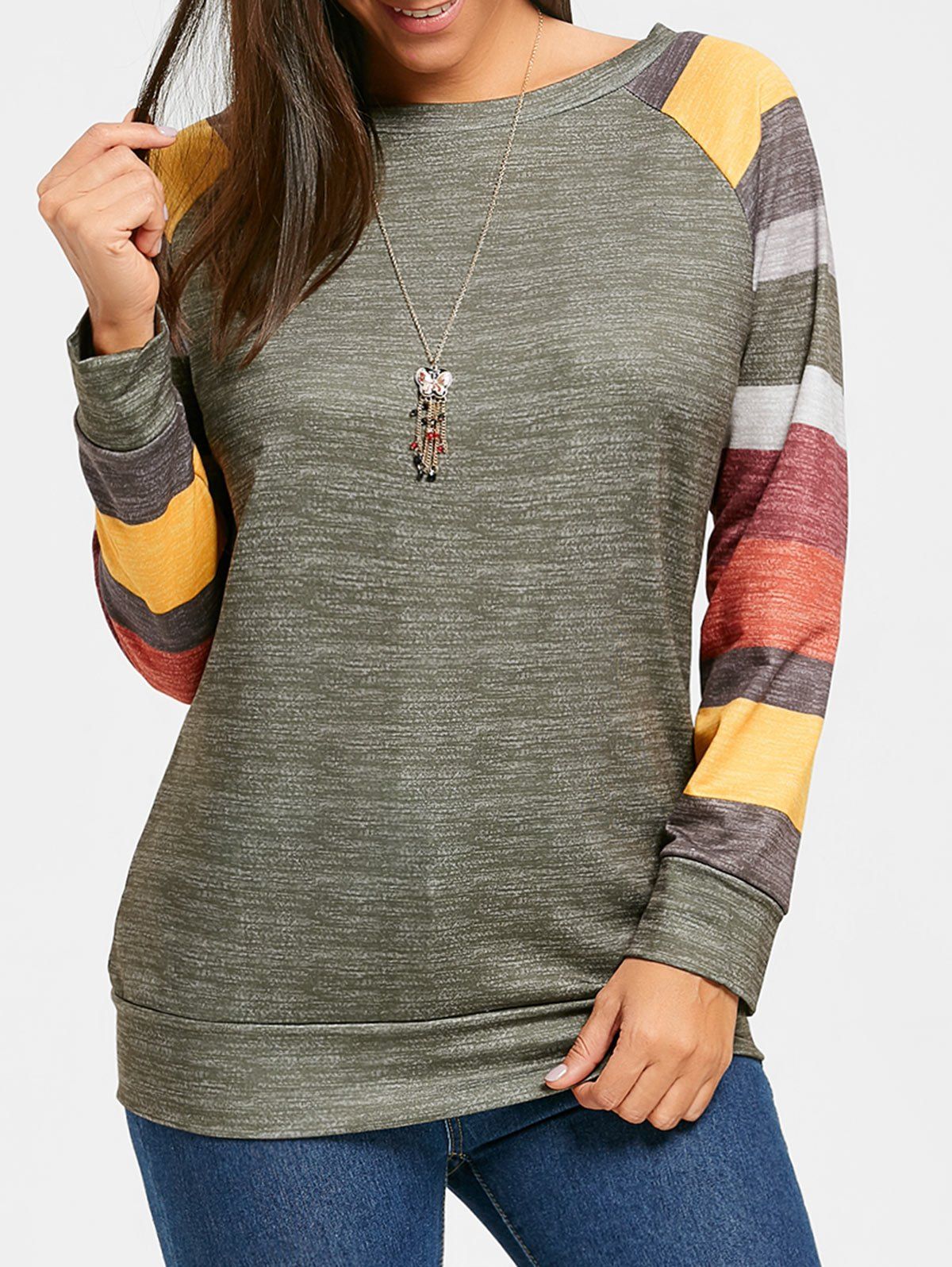 

Color Block Raglan Sleeve Tunic Top, Army green