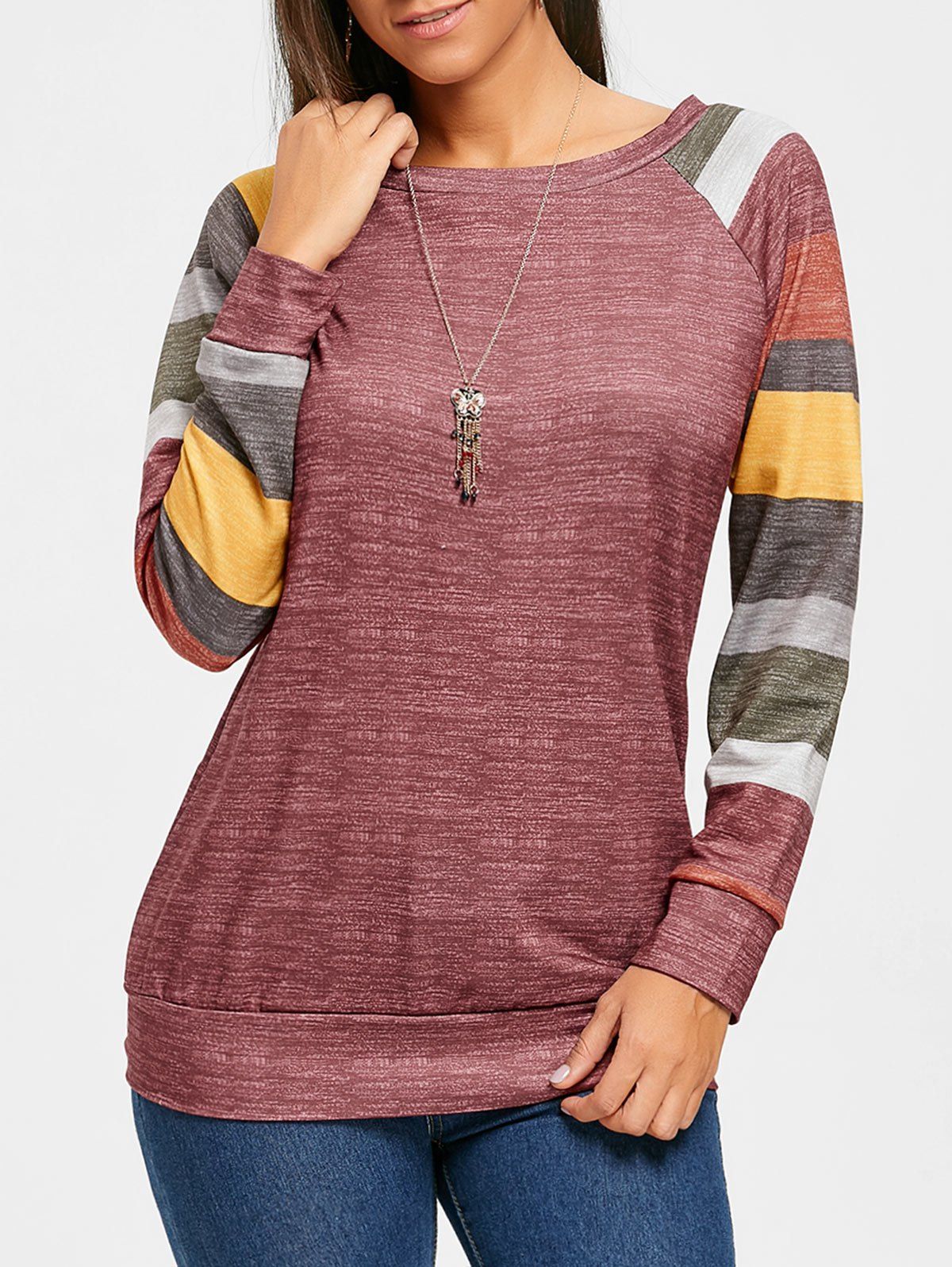 [17% OFF] 2021 Color Block Raglan Sleeve Tunic Top In CLARET | DressLily