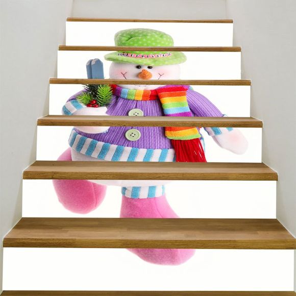 Autocollant d'Escalier Décoratif DIY Motif de Bonhomme de Neige Coloré - coloré 100*18CM*6PCS