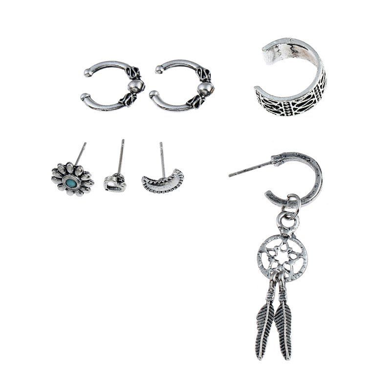 

Heart Dreamcatcher Moon Stud Earring Set, Silver