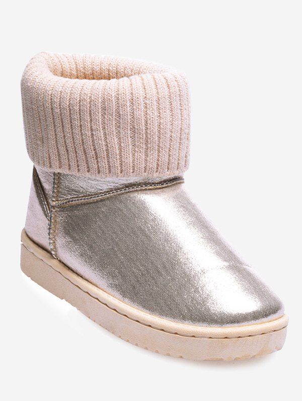 

Metallic Low Heel Snow Boots, Beige
