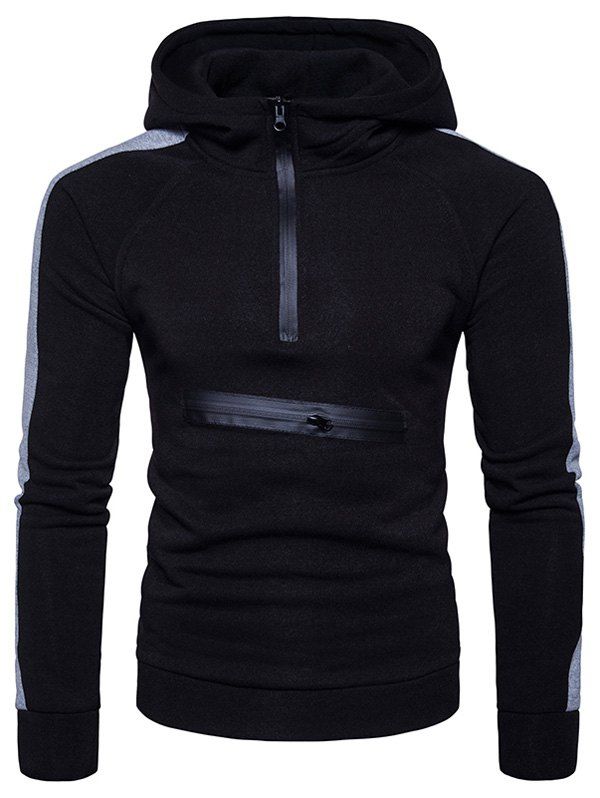 

Color Block Zippers Fleece Pullover Hoodie, Black