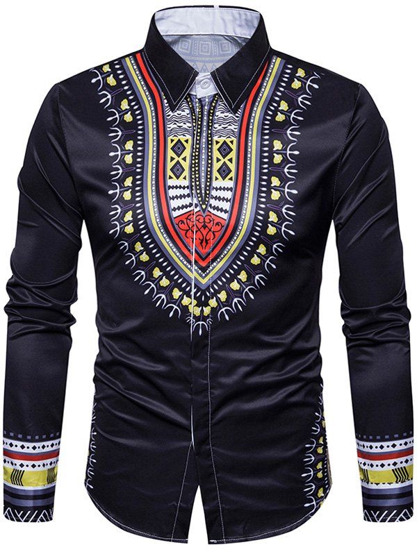 

Long Sleeve National Geometric Print Shirt, Black