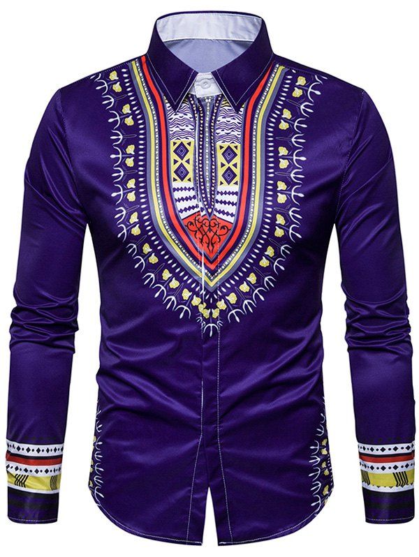 

Long Sleeve National Geometric Print Shirt, Purple
