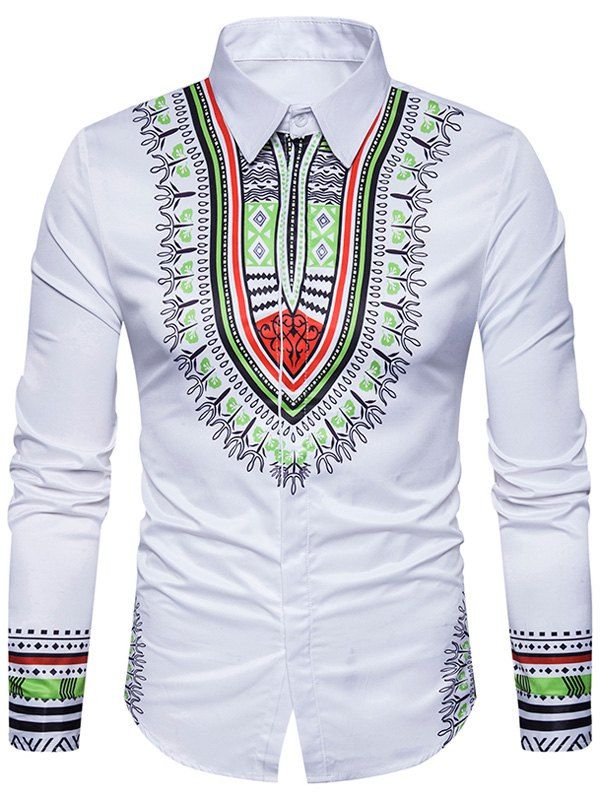 

Long Sleeve National Geometric Print Shirt, White