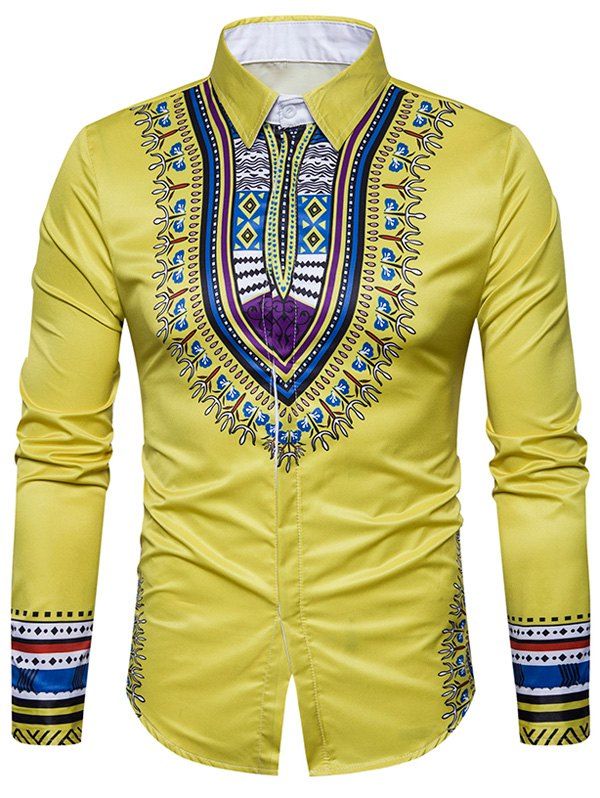 

Long Sleeve National Geometric Print Shirt, Yellow
