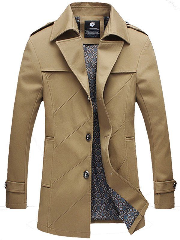 

Turndown Collar Single Breasted Epaulet Design Jacket, Khaki