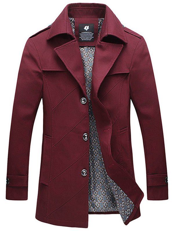 

Turndown Collar Single Breasted Epaulet Design Jacket, Claret