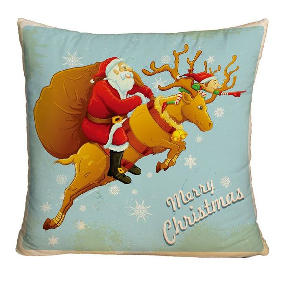 Père Noël chevauchant une taie d'oreiller décorative de Noël Deer Print - multicolore W18 INCH * L18 INCH